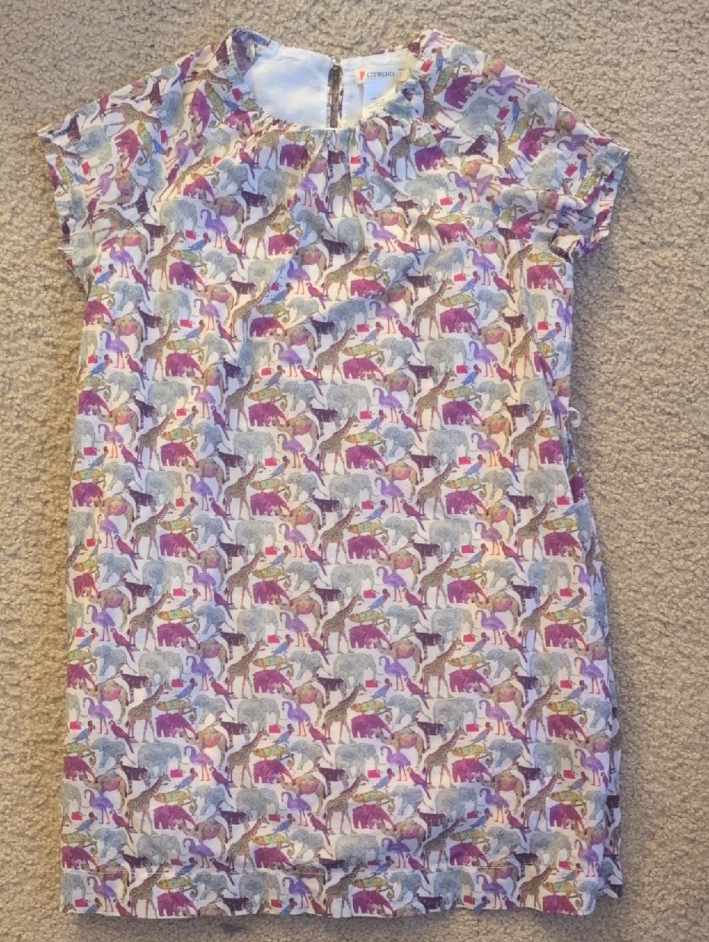 J. Crew Girls' Short Sleeve Dress in Pink, Purple & Gray Animal Print Safari